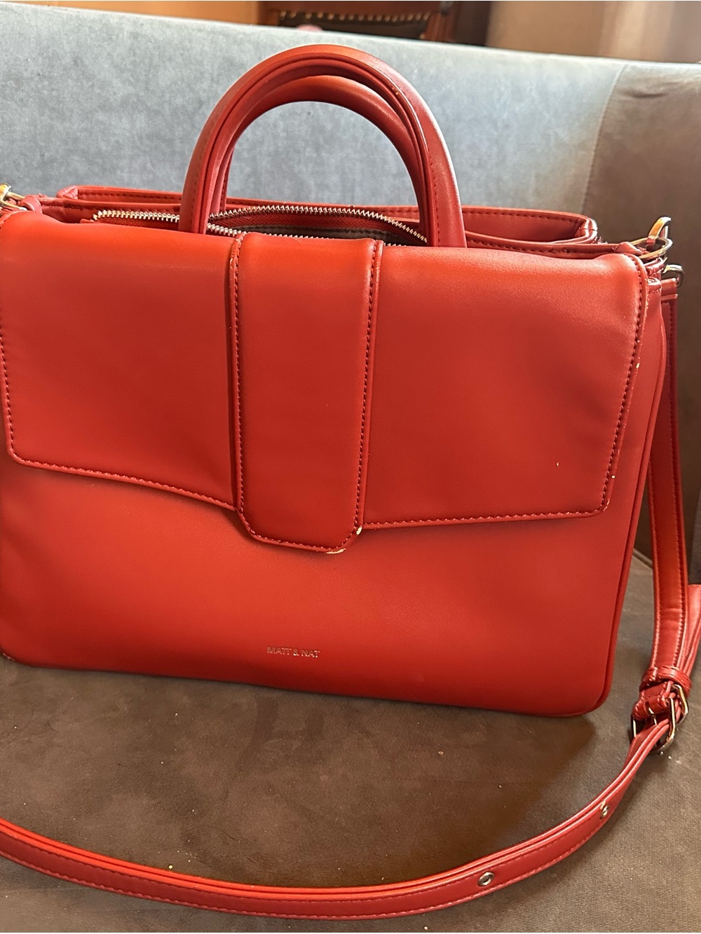 Matt & Nat Red Structured Top-Handle Satchel with Strap